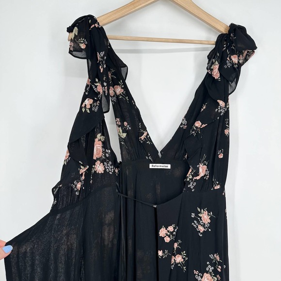 REFORMATION Peppermint Maxi Dress Floral Wrap V-Neck Ruffle Formal Gown Clarice - Picture 9 of 13
